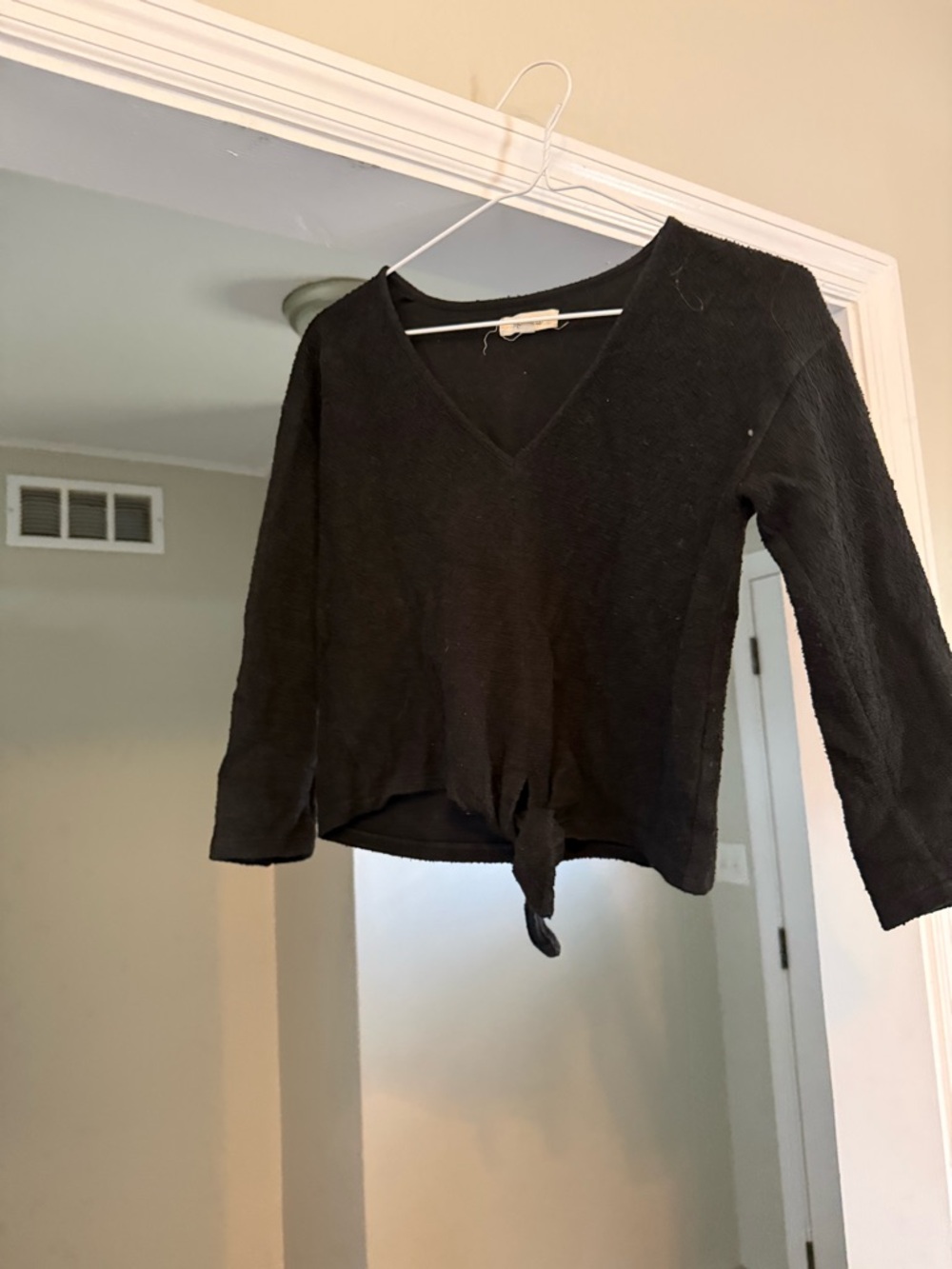 Madewell Black V-Neck Tie-Front Long Sleeve Top XS Extra Small